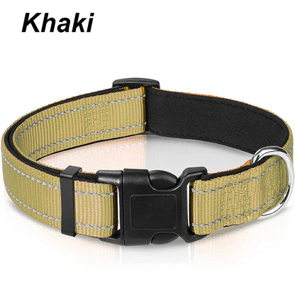 Reflective Adjustable Dog Collar for Medium & Large Dogs – Soft Neoprene Padded Durable Nylon Safety Pet Collar
