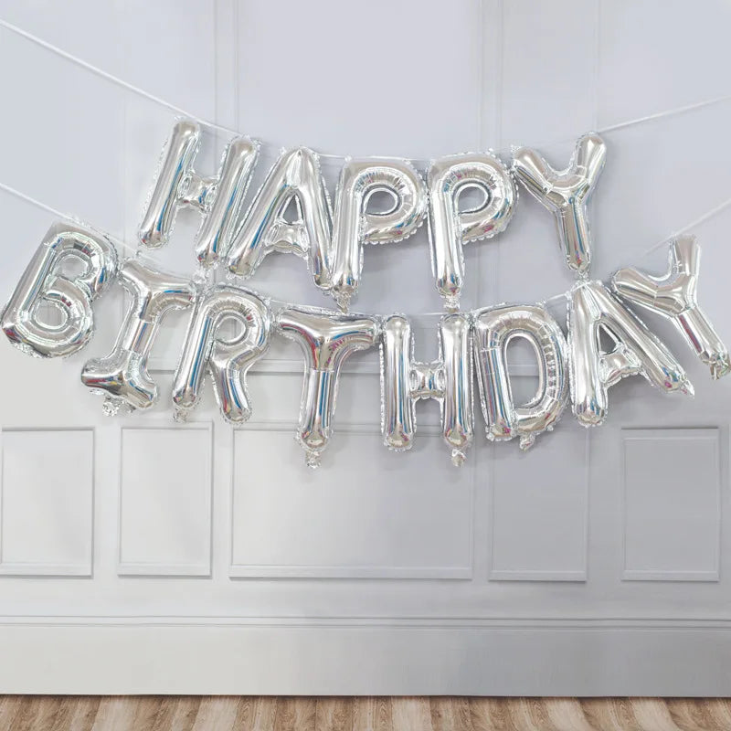16-Inch Happy Birthday Foil Balloons Set – Pink & Blue Letter Balloons for Birthday Party Decoration
