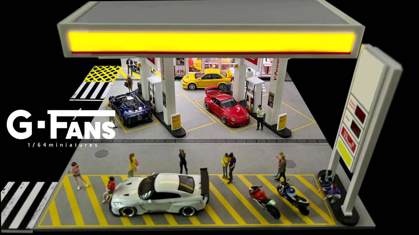 GFans 1:64 Scale Diorama Car Garage Model – LED Lighted Parking Lot DIY City Set for Collection & Display Gifts