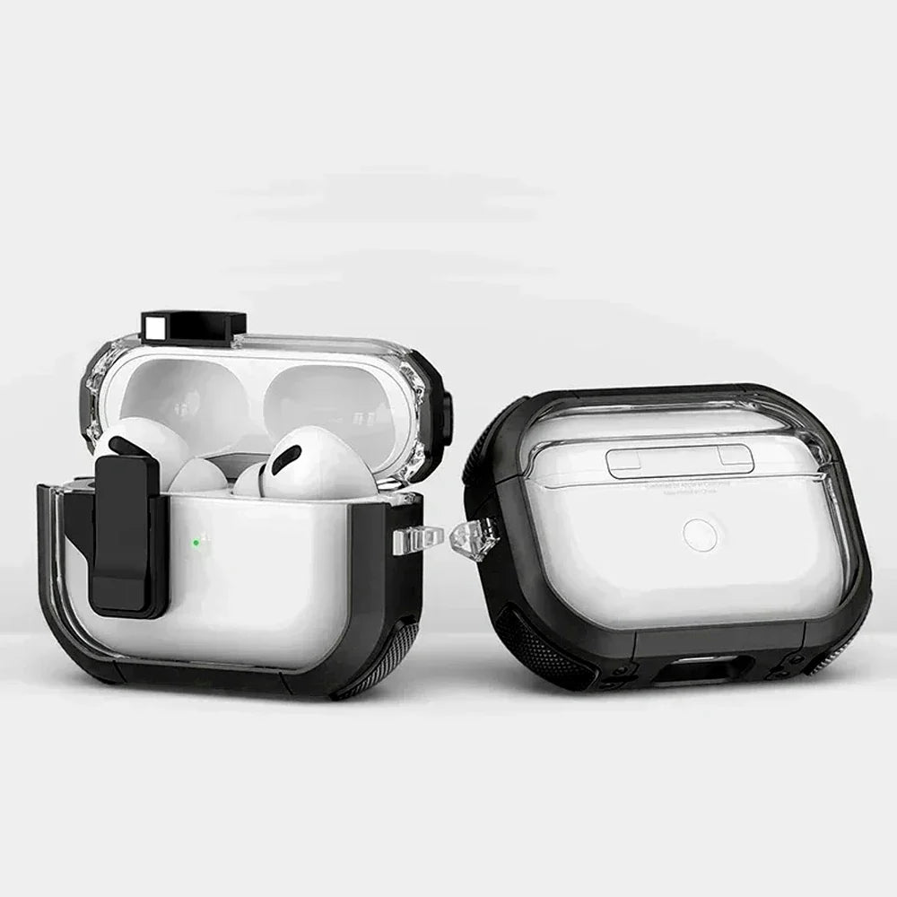 Shockproof Transparent Lock Case for AirPods Pro 2/3/4 – Full Body Protection with Magnetic Keychain & Charging Support