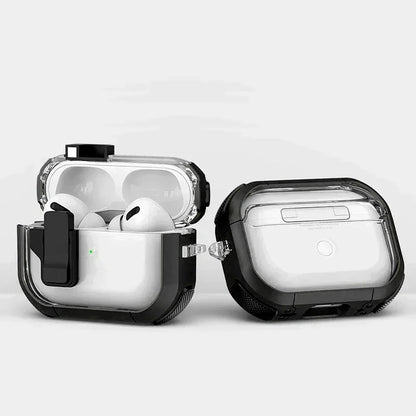 Shockproof Transparent Lock Case for AirPods Pro 2/3/4 – Full Body Protection with Magnetic Keychain & Charging Support
