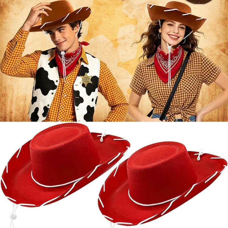 Kids Cowboy Western Hat - Brown Red Costume Accessory for Halloween, Birthday & Theme Parties