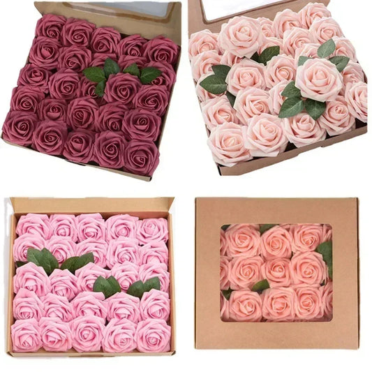 Artificial Rose Flowers Set - Foam Fake Roses in 10/25/50Pcs for DIY Wedding Bouquets, Party, Home, and Garden Decor