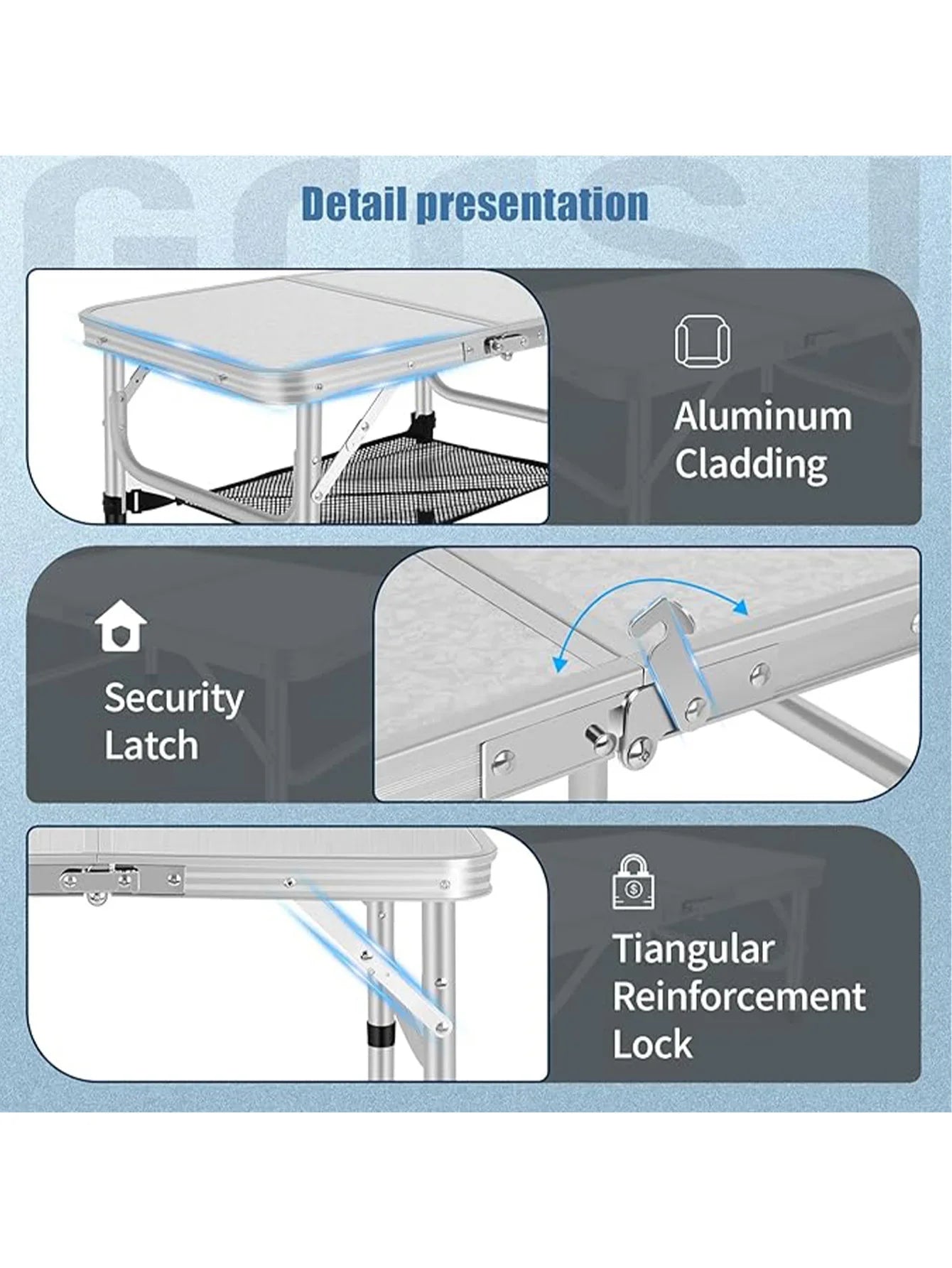Small Folding Camping Table – Portable Lightweight Aluminum with Adjustable Height, Carry Handle & Mesh Holders for Outdoors