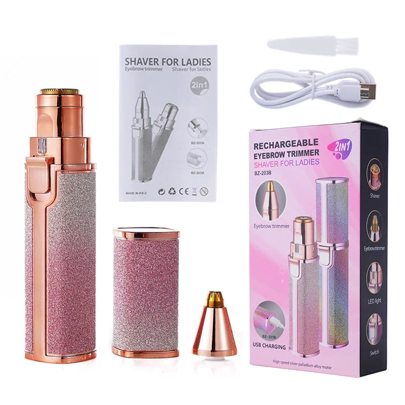 2-in-1 Rechargeable Electric Epilator & Eyebrow Trimmer – Mini Painless Hair Removal Razor for Body, Face & Lips