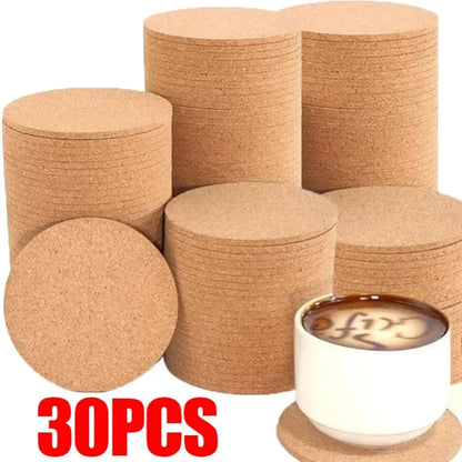 30/1PCS Non-Slip Cork Coasters — Natural Round Wooden Cup Mats, Heat Insulation Pads for Tea, Coffee & Drinks Holder Table Decor