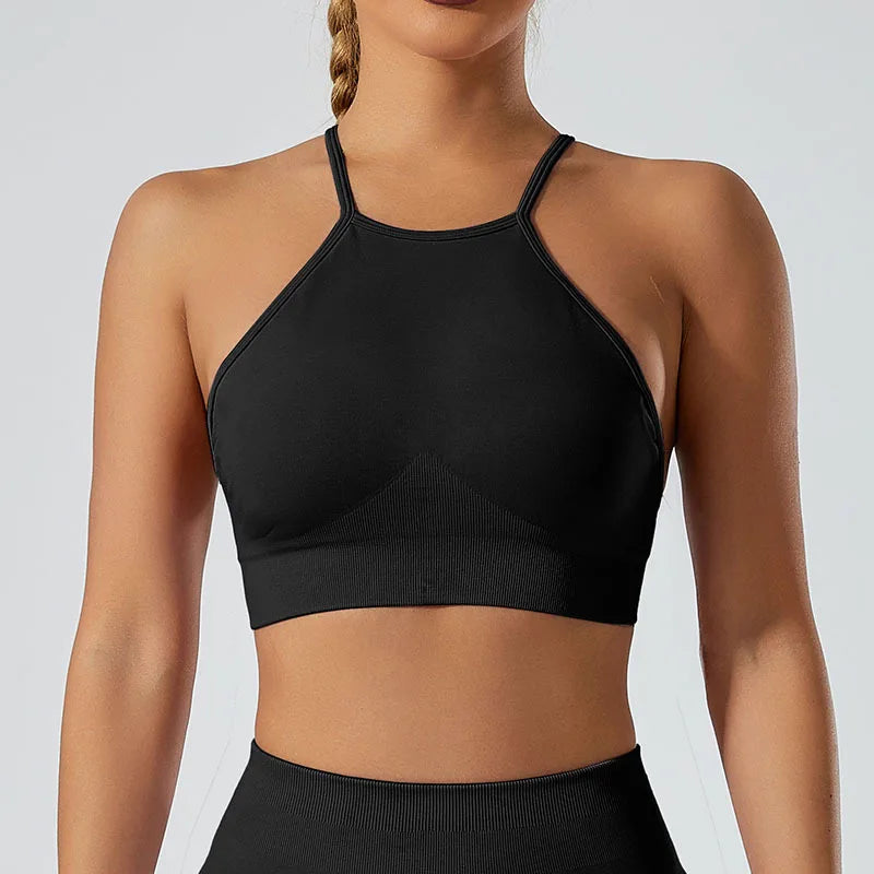 Women’s Shockproof Fitness Sports Bra – Push-Up Crop Top for Gym, Yoga & Workout