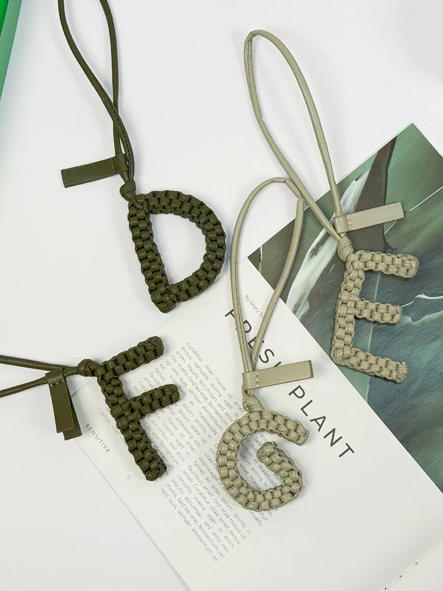 Woven Leather Letter Bag Charm – Luxury Handwoven Pendant Ornament for Women’s Handbags, Fashionable Bag Decoration Accessory