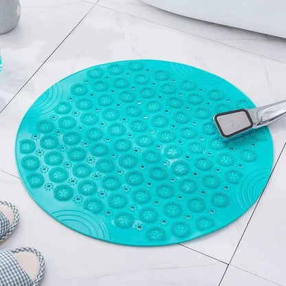 Round Non-Slip Shower Mat – Strong Suction Bath Mat with Drain Holes & Raised Massage Loops for Bathtub