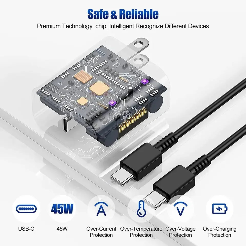 PD 45W USB-C Fast Charger — High-Speed Wall Adapter for Samsung Galaxy S24/S23 Ultra, Note, iPhone 15, Xiaomi 14