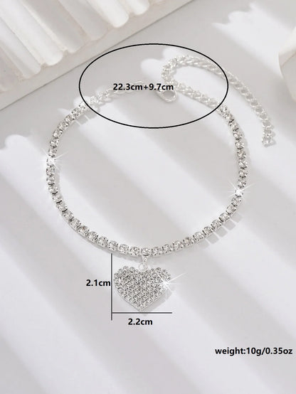 Women's Premium Copper Inlaid Water Diamond Love Foot Chain Bracelet – Elegant Wedding & Party Fashion Jewelry