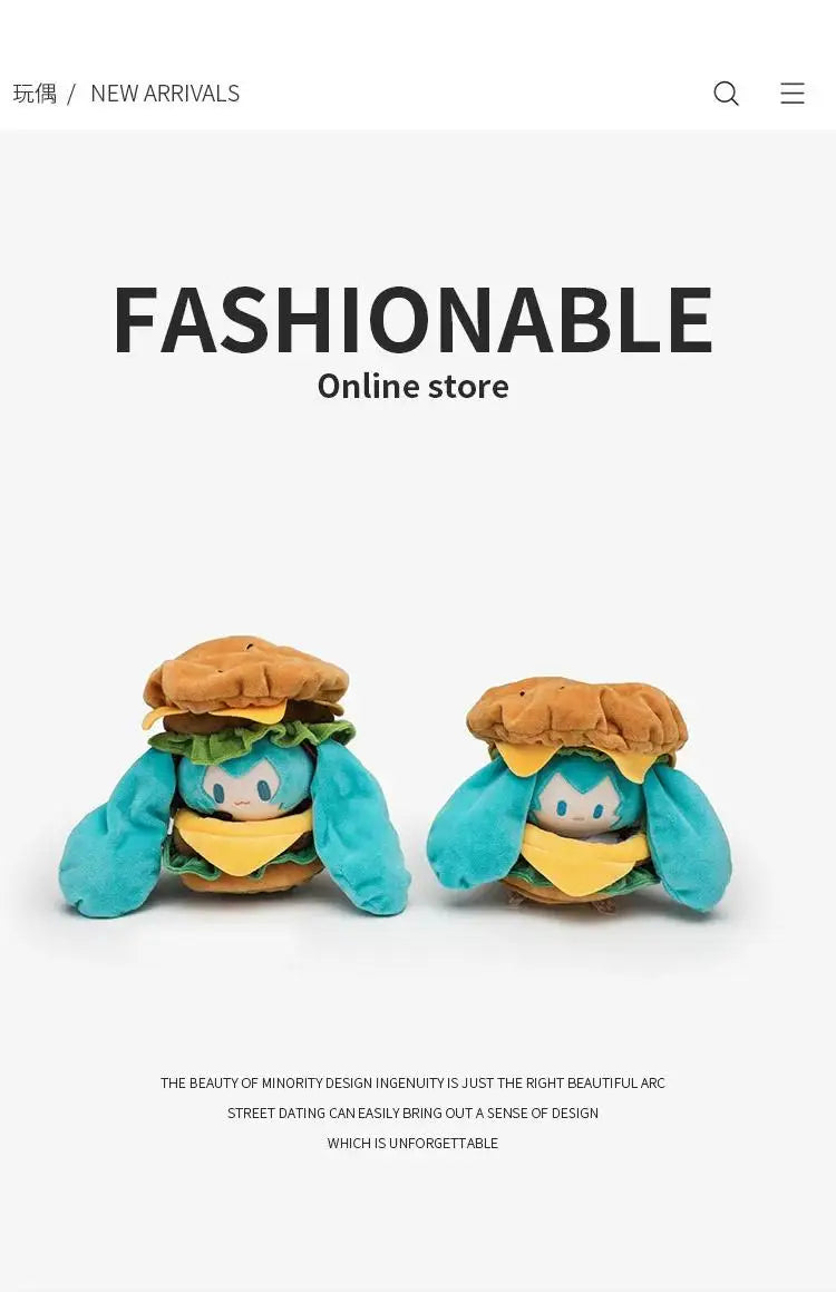 Cute Hatsune Miku Plush Doll with Hamburger Outfit – Changeable Clothes Anime Figure Stuffed Toy Collectible Gift