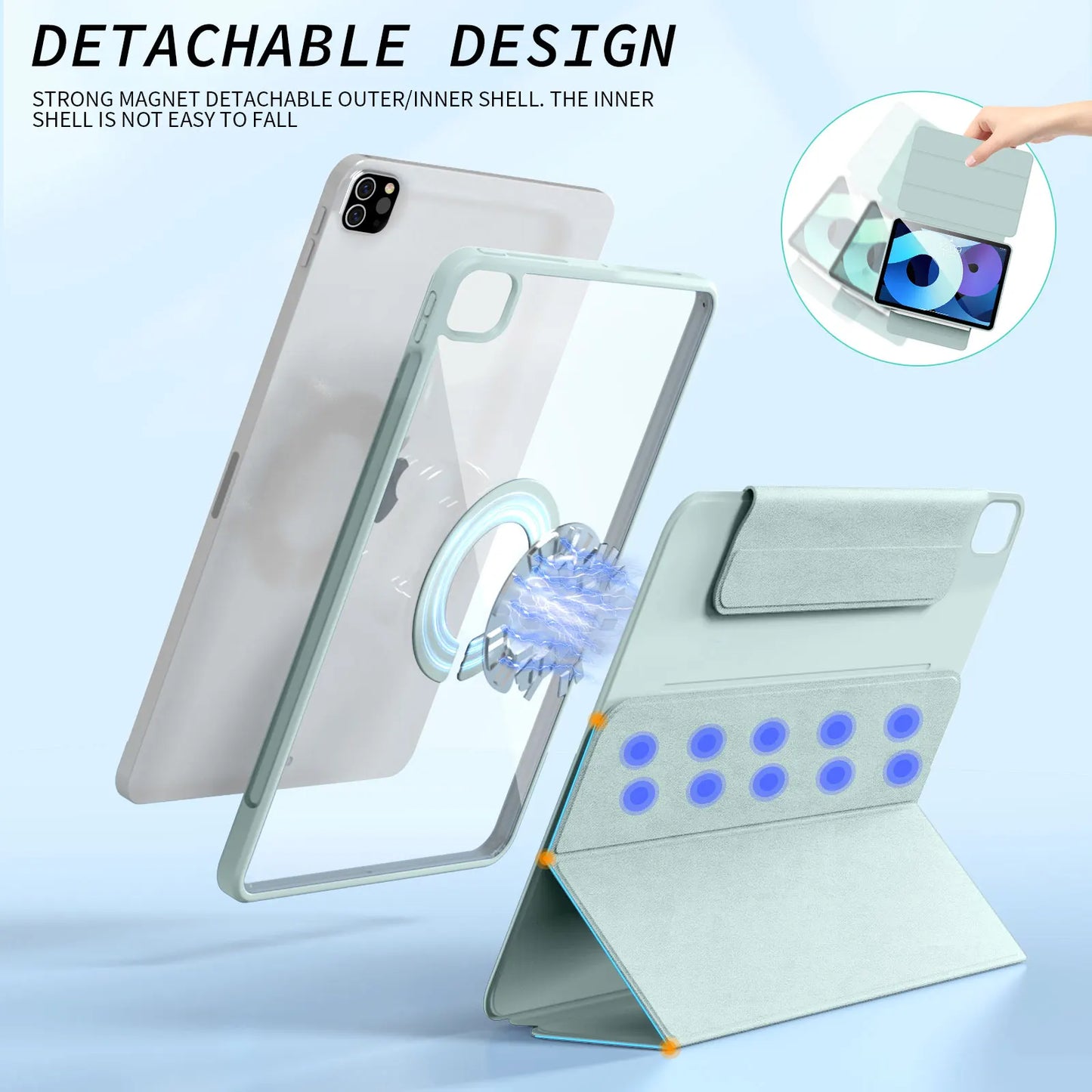 ZOYU Magnetic Case for iPad - Fits Air 4/5 10.9", Pro 11/12.9", Mini 6, 10.2" 7th-9th Gen - 360° Rotatable Detachable Back Case