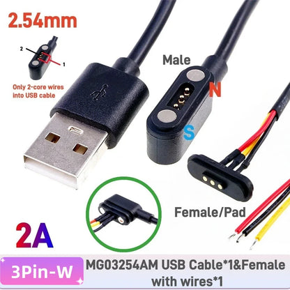 2A Waterproof Magnetic Pogo Pin Connector – 2.54mm Spring-Loaded DC Power Socket, 2-6 Positions