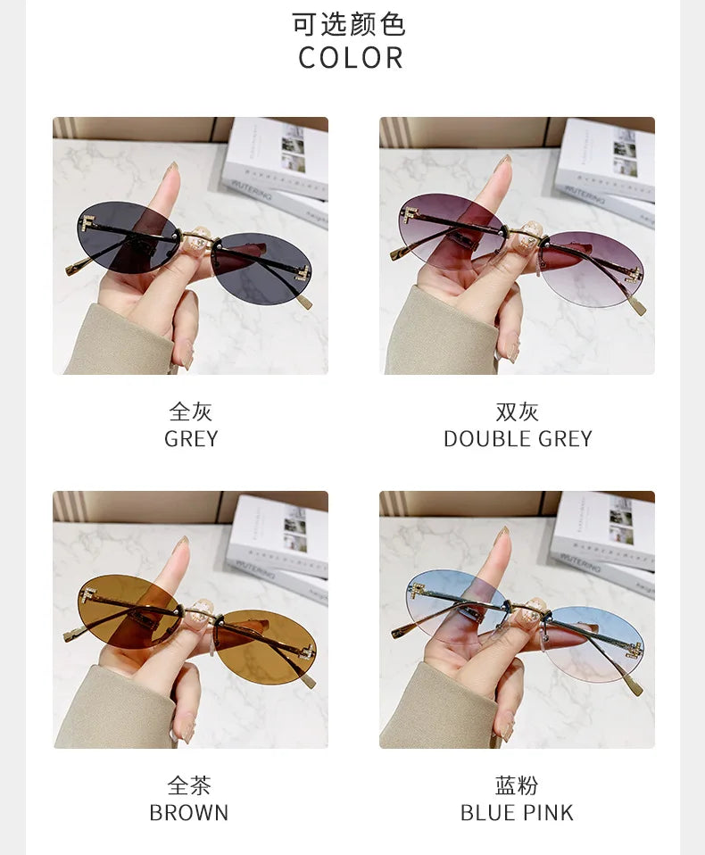 European & American Fashion Frameless Metal Sunglasses – Trendy Luxury UV Protection Eyewear
