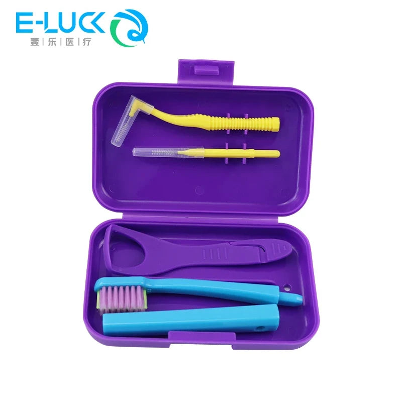 Portable Dental Cleaning Kit - Travel Oral Care Set with Toothbrush, Interdental Brush & Tongue Scraper