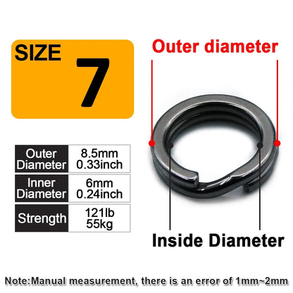 9KM 30PCS Fishing Split Rings - Stainless Steel Black Lure Connectors for Saltwater Terminal Tackle Accessories