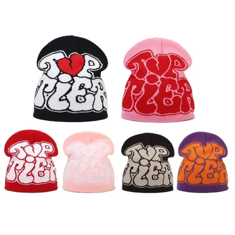 Y2K Letter Knitted Beanie Cap – Unisex Winter Autumn Warm Ski Skullcap, Hip Hop Streetwear Ear Cover Hat for Men & Women