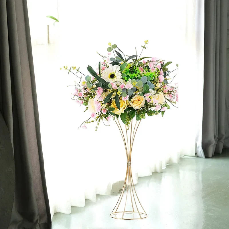 Gold Iron Flower Vase — Wedding Table Centerpiece & Home Flower Stand Decoration
