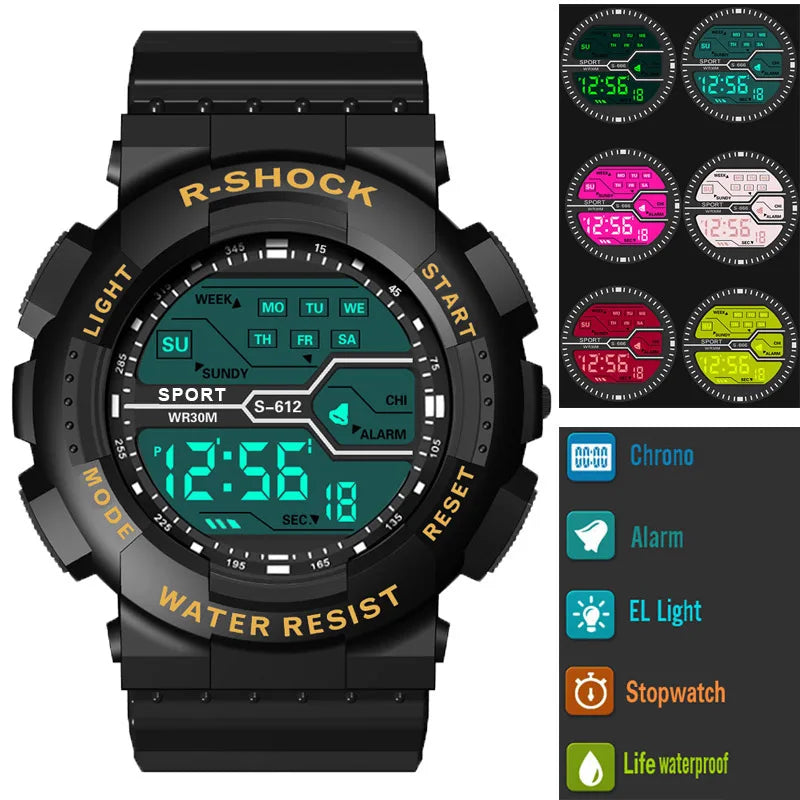 Men's Outdoor Sports Watch – Waterproof LED Military Digital Wristwatch with Luminous Large Screen