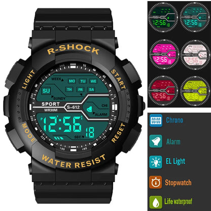 Men's Outdoor Sports Watch – Waterproof LED Military Digital Wristwatch with Luminous Large Screen