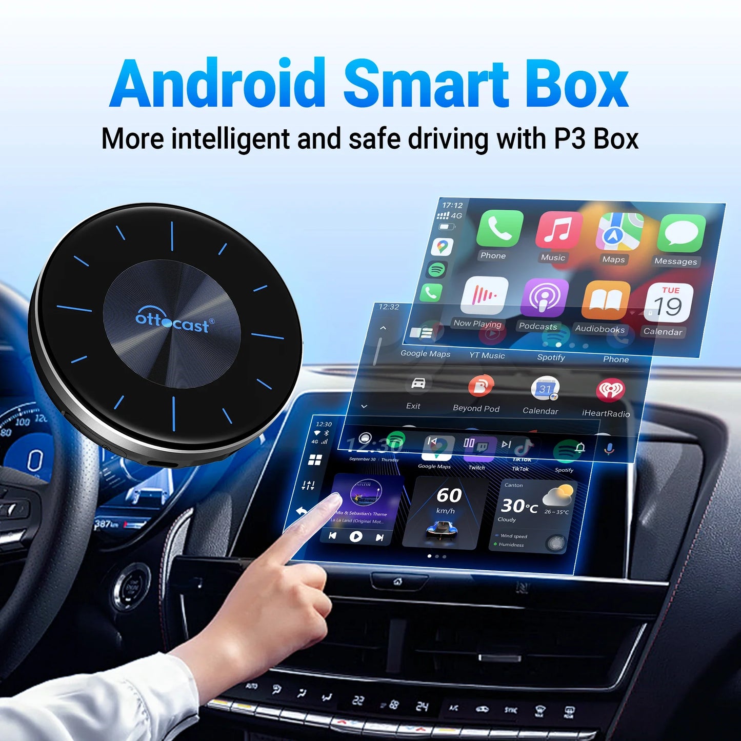 OTTOCAST P3 CarPlay AI Box – Wireless Android Auto Smart TV Adapter for Benz, Audi, Kia, Hyundai, VW, Toyota (2024)