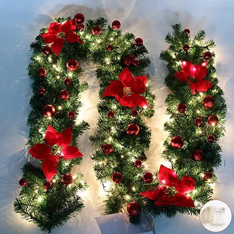 2.7M LED Rattan Christmas Garland – DIY Wreath for Stairs, Fireplace, Tree & Home Decoration