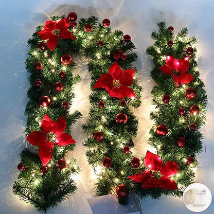 2.7M LED Rattan Christmas Garland – DIY Wreath for Stairs, Fireplace, Tree & Home Decoration