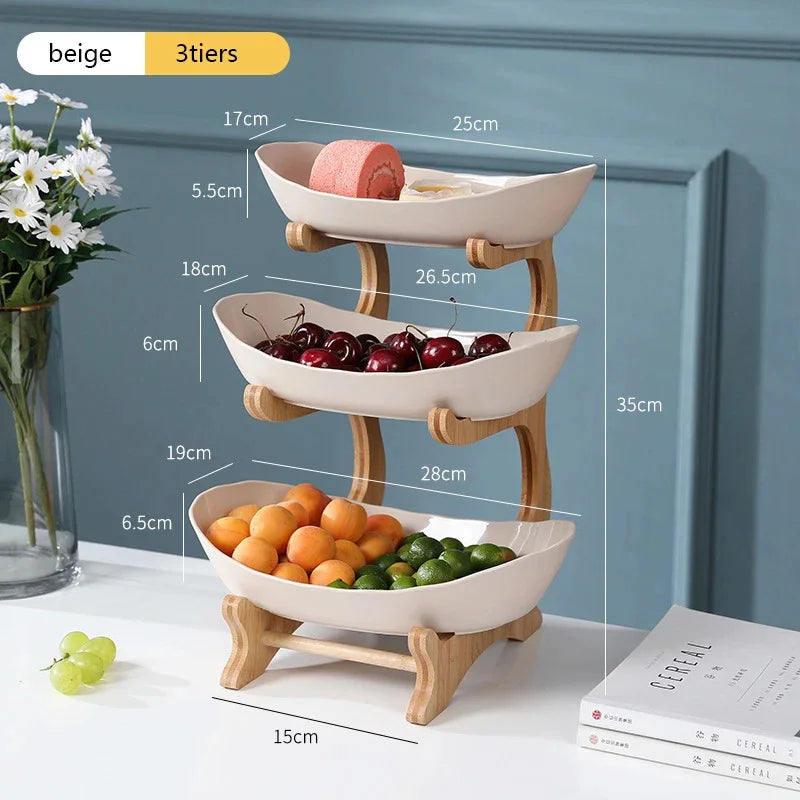 Wooden Table Plates and Dinnerware - Partitioned Fruit Bowl, Candy Cake Trays, and Kitchen Tableware Dishes