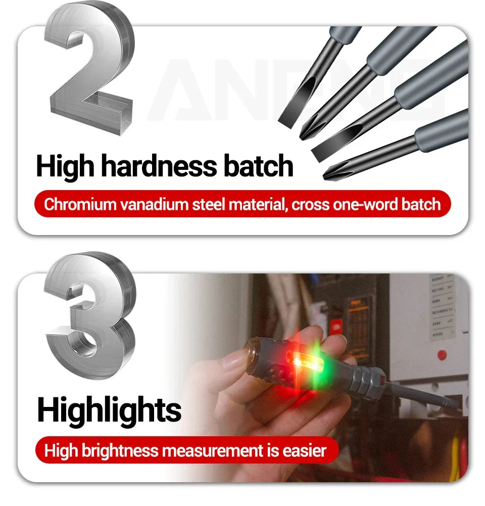 Multifunctional Electrician Test Screwdriver – AC Non-Contact Voltage Tester Pen 70-600V with Red/Green Indicator Lights