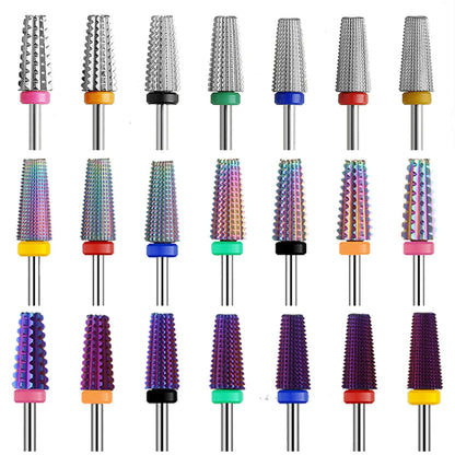 Purple 5-in-1 Tapered Carbide Nail Drill Bits - Milling Cutter for Manicure, Gel & Acrylic Removal, Nail Accessories Tool