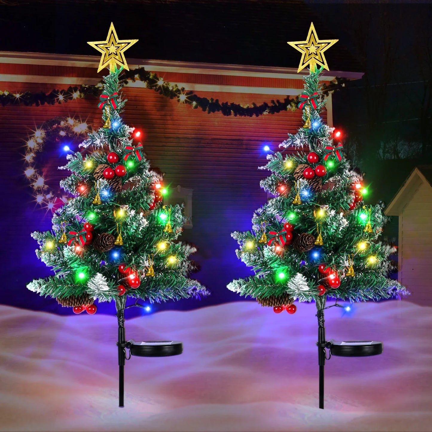 OurWarm Solar Christmas Tree Lights - 2PCS Waterproof 20-LED Outdoor Decor for Patio & Lawn