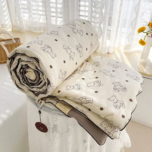 Washed Double Gauze Quilt – Lightweight Summer Comforter with Soya Fibre Filling, Soft & Breathable for Queen Size