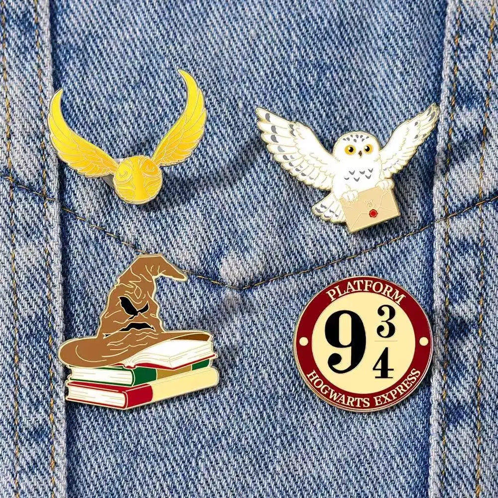 4-Piece Cartoon Enamel Brooch Set - Cute Metal Pins for Backpacks, Clothing & Gift Accessories