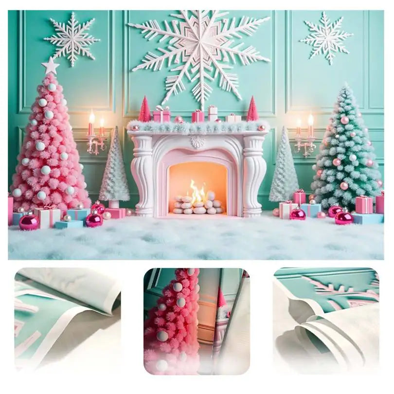 MOON.QG Christmas Santa Claus Village Backdrop – Holiday Photo Studio Background with Trees & Gifts for Home Decoration