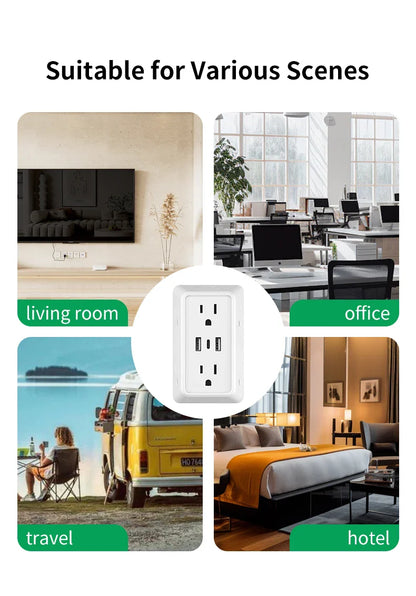 9-in-1 Power Strip – 2 USB Sockets, 1 Type-C Socket, 6 AC Sockets, Compact Wall Plug Power Expander