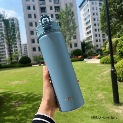 TYESO Stainless Steel Thermos Bottle with Straw - 600ML/750ML Insulated Thermal Sports Water Bottle for Hot & Cold Drinks