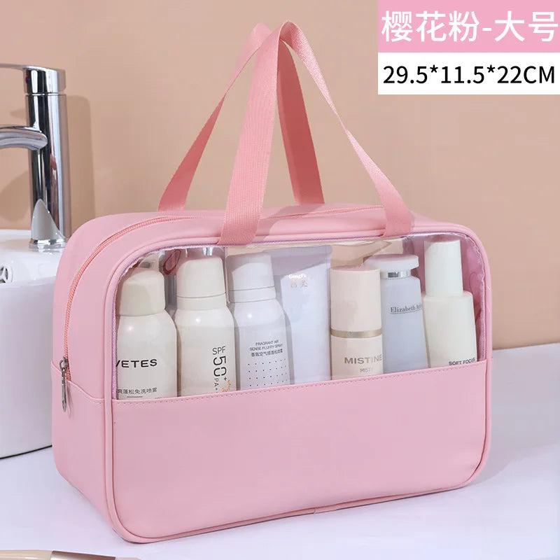 Portable Transparent Travel Cosmetic Bag for Women — Large-Capacity Waterproof Makeup & Toiletry Storage Case