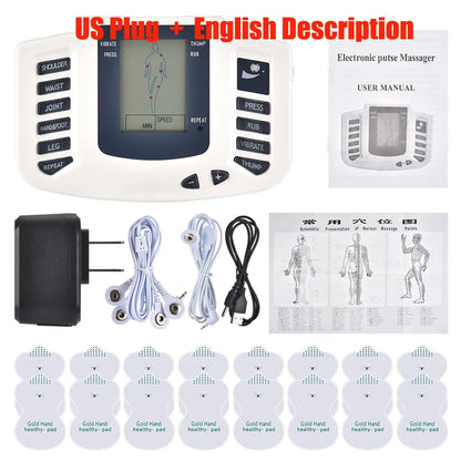 Full Body EMS Muscle Stimulator — Digital TENS Acupuncture Massager with 16 Pads and Meridian Therapy Set