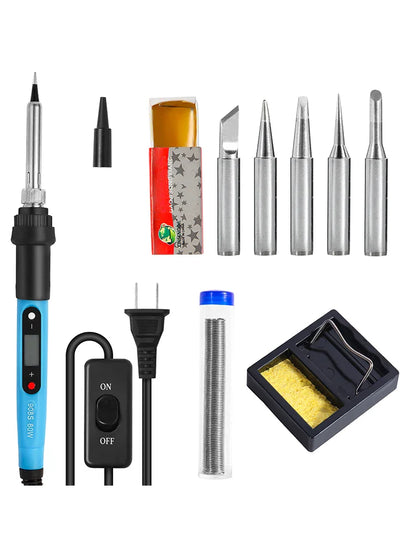 80W LCD Digital Soldering Iron Kit — Adjustable Temperature Electronics Repair Tool with Switch & Solder Tips
