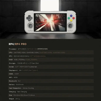 Retroid Pocket 4Pro Handheld Game Console – 4.7" Touch Screen, 8GB RAM, WiFi 6.0, Bluetooth 5.2, 5000mAh Battery, Gift for Gamers