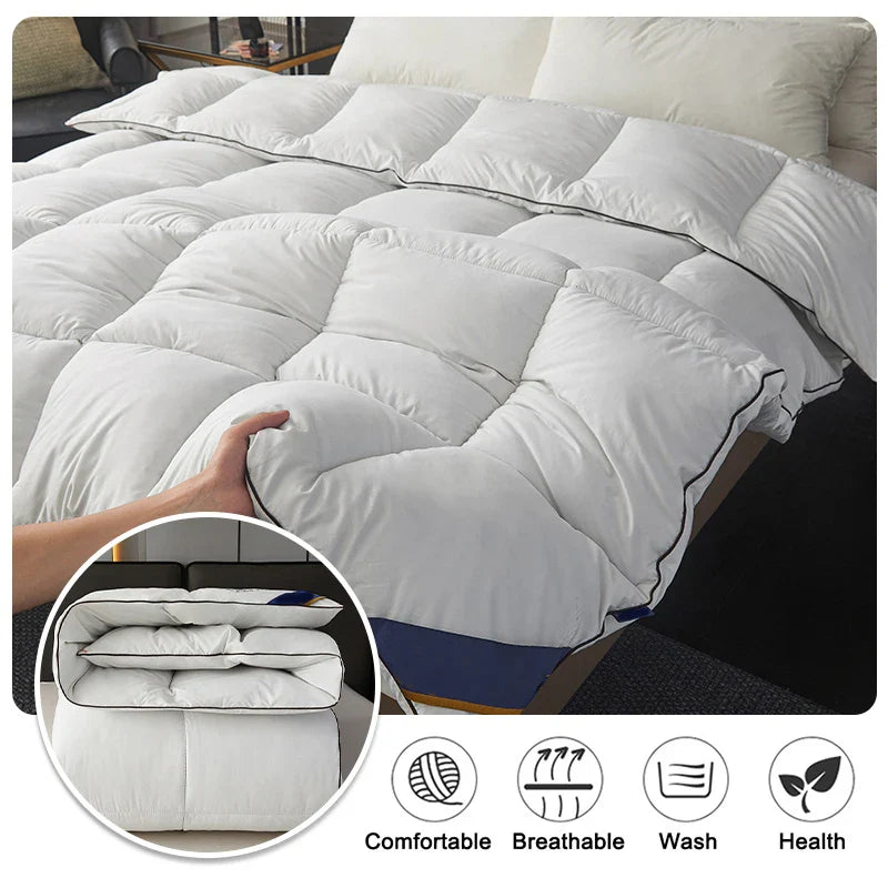 Winter Warm Thick Duvet – 100% Cotton Cover, Fiber Down Filling, 150x200cm White Quilt for Cozy Sleep