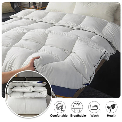 Winter Warm Thick Duvet – 100% Cotton Cover, Fiber Down Filling, 150x200cm White Quilt for Cozy Sleep