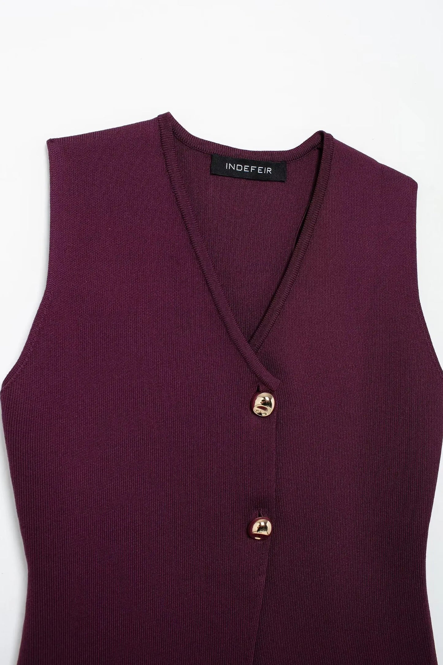 TRAFZA 2025 Women’s Wine Red Skirt Set – Knitted V-Neck Vest with High Waist Zipper Patchwork Long Skirt
