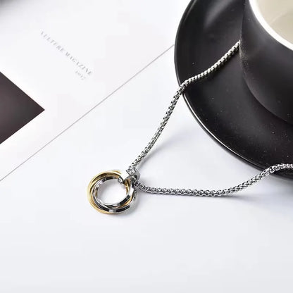 Men’s Hip Hop Three Ring Necklace – Titanium Steel Red Pendant, Fade Resistant Statement Jewelry