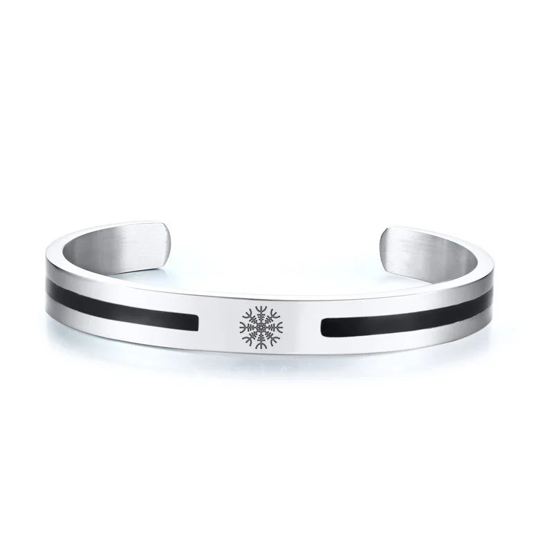 Men's Enamel Bangle - Viking Logo Cuff Bracelet, Stainless Steel Minimalist Bangle for Gentlemen