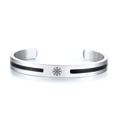 Men's Enamel Bangle - Viking Logo Cuff Bracelet, Stainless Steel Minimalist Bangle for Gentlemen