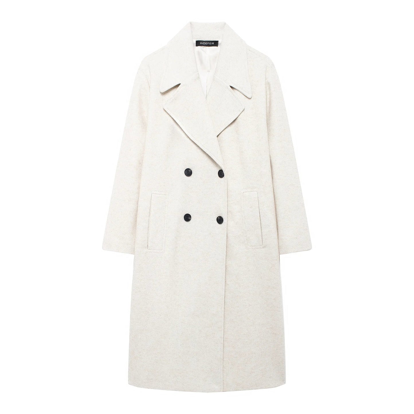 TRAFZA 2024 Women’s Autumn Loose Coat – Lapel Double-Breasted Long Sleeve Trench Jacket, Winter Warm Vintage Outerwear