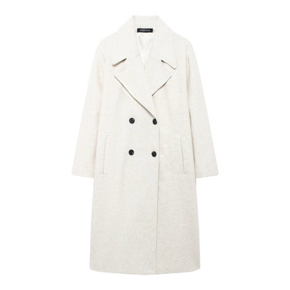 TRAFZA 2024 Women’s Autumn Loose Coat – Lapel Double-Breasted Long Sleeve Trench Jacket, Winter Warm Vintage Outerwear