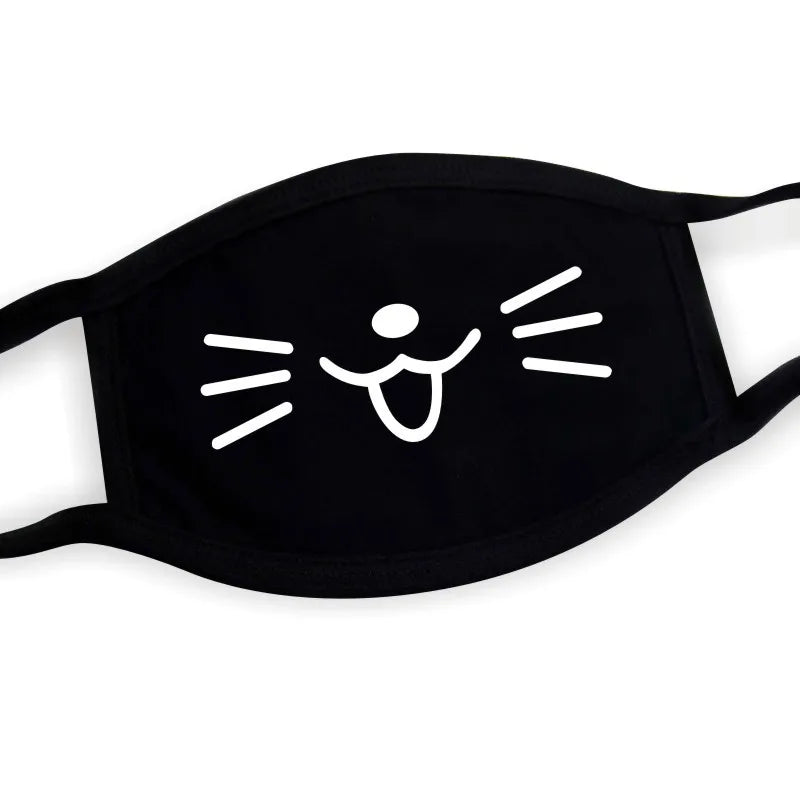 Black Cotton Winter Mask — Unisex Thickened Half-Face Cotton Cartoon Pattern Anti-Dust Respirator